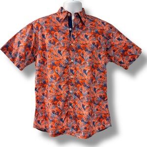 Cremieux Premium Denim Men’s Short Sleeve Button Up Shirt L Orange Blue Abstract